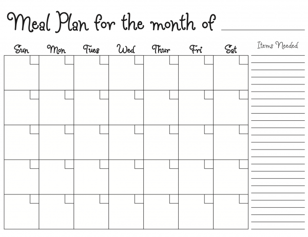 Meal Planning Calendar