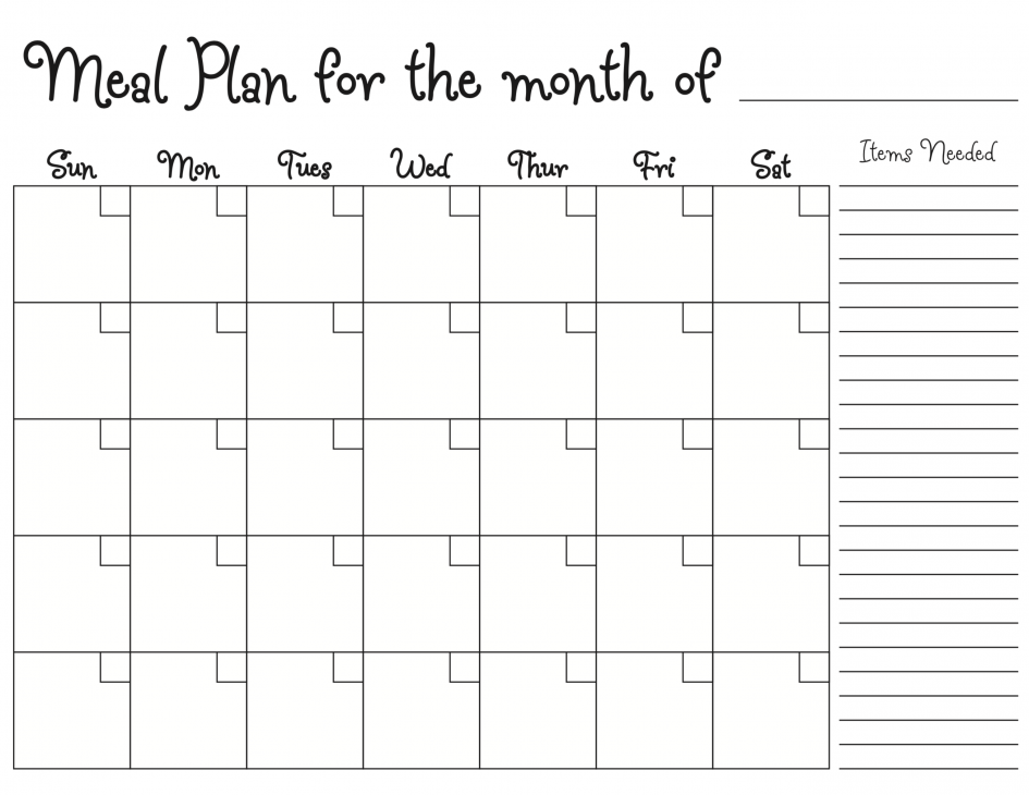 Dinner Calendar Printable