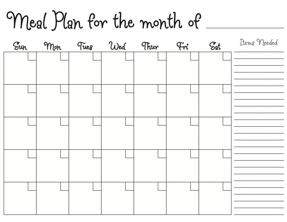 Meal Planning Calendar Photokapi