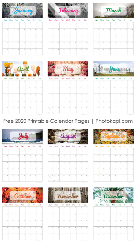 Free Printable 2020 Calendar | Photokapi.com