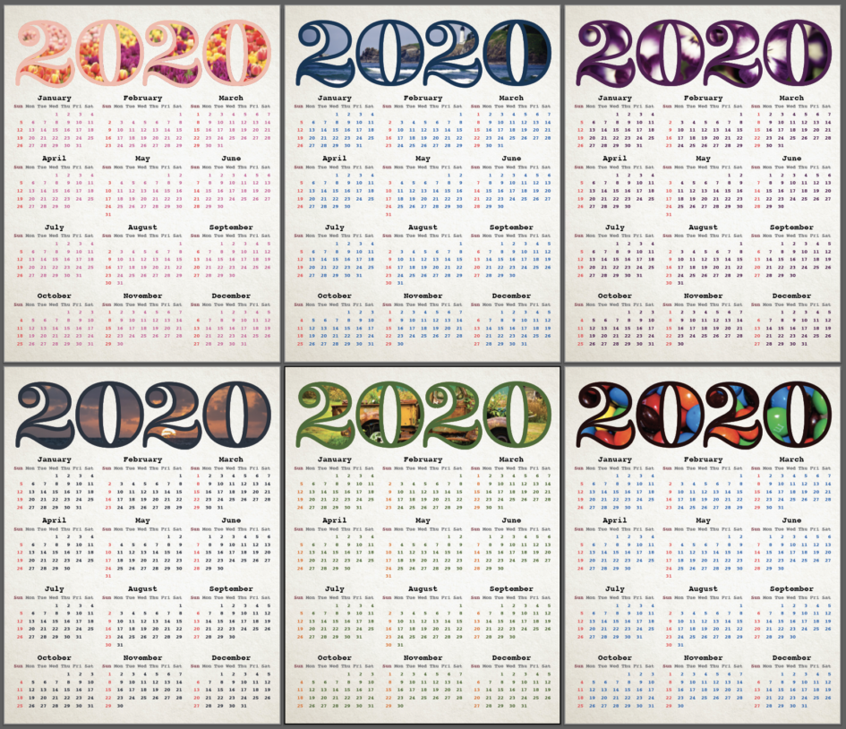 2020 Calendar Thumbnails | Photokapi.com