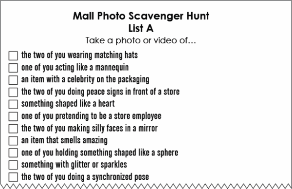 Mall Photo Scavenger Hunt List